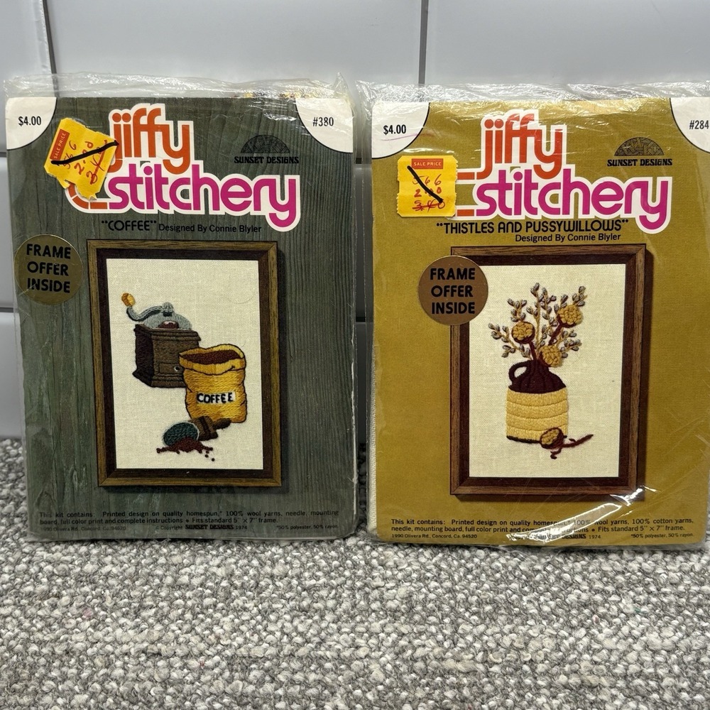 Sunset Designs VTG‎ Jiffy Stitchery Coffee & Thistles Pussywillows Cross Stitch